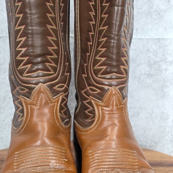 Vtg Tony Lama Western Boots Mens 7 B‎ Brown Leather Cowboy Botas Rodeo Vaquero - Picture 2 of 13